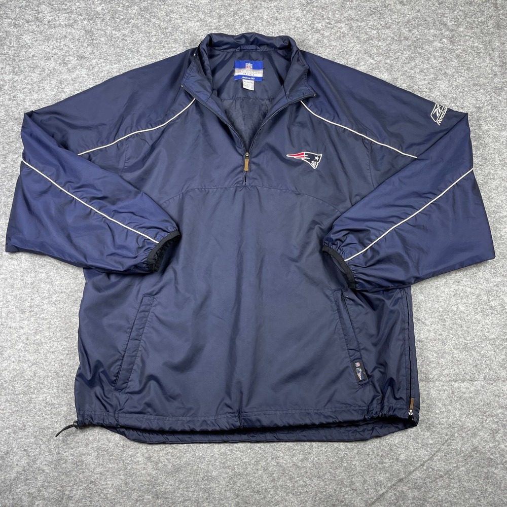 New England Patriots Windbreaker Mens XL Blue Reebok NFL 1/4 Zip Pullover Jacket